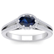 1 1/2 Carat Oval Shape Antique Sapphire and Halo Diamond Ring In 14 Karat White Gold