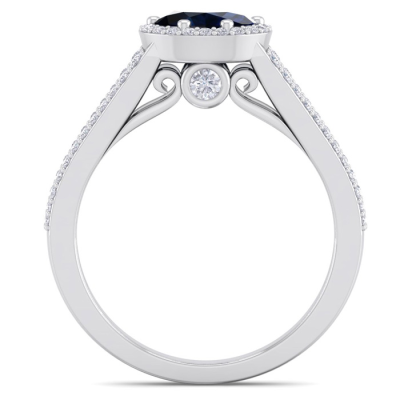 1 1/2 Carat Oval Shape Antique Sapphire and Halo Diamond Ring In 14 Karat White Gold
