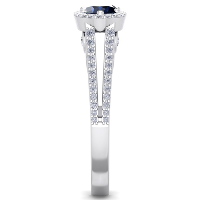 1 1/2 Carat Oval Shape Antique Sapphire and Halo Diamond Ring In 14 Karat White Gold