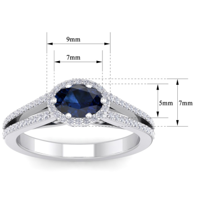 1 1/2 Carat Oval Shape Antique Sapphire and Halo Diamond Ring In 14 Karat White Gold
