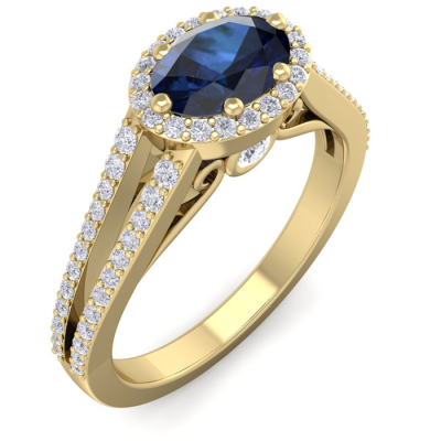 1 1/2 Carat Oval Shape Antique Sapphire and Halo Diamond Ring In 14 Karat Yellow Gold