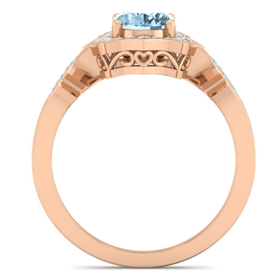 1 1/2 Carat Oval Shape Aquamarine and Diamond Ring In 14 Karat Rose Gold