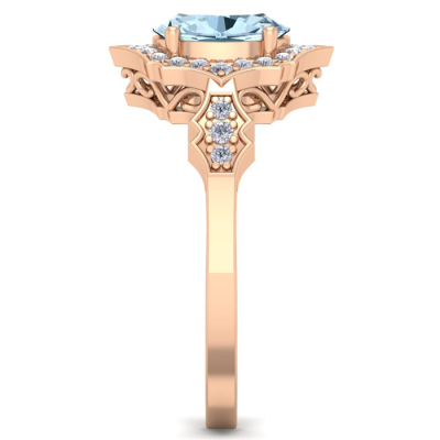 1 1/2 Carat Oval Shape Aquamarine and Diamond Ring In 14 Karat Rose Gold