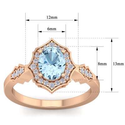 1 1/2 Carat Oval Shape Aquamarine and Diamond Ring In 14 Karat Rose Gold