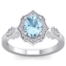 1 1/2 Carat Oval Shape Aquamarine and Diamond Ring In 14 Karat White Gold