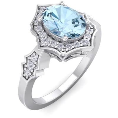 1 1/2 Carat Oval Shape Aquamarine and Diamond Ring In 14 Karat White Gold