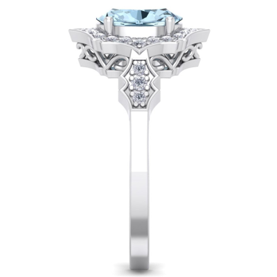 1 1/2 Carat Oval Shape Aquamarine and Diamond Ring In 14 Karat White Gold