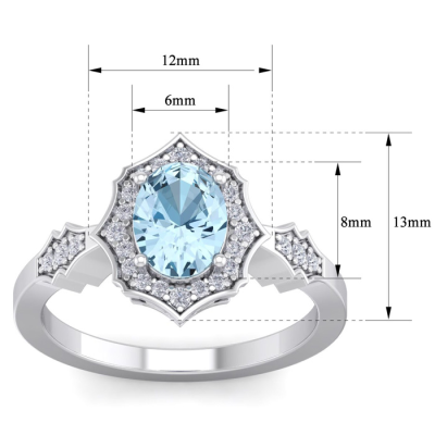 1 1/2 Carat Oval Shape Aquamarine and Diamond Ring In 14 Karat White Gold