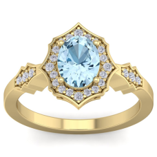1 1/2 Carat Oval Shape Aquamarine and Diamond Ring In 14 Karat Yellow Gold