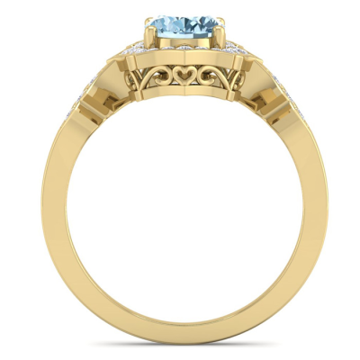1 1/2 Carat Oval Shape Aquamarine and Diamond Ring In 14 Karat Yellow Gold