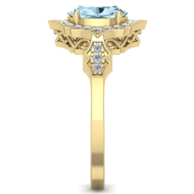 1 1/2 Carat Oval Shape Aquamarine and Diamond Ring In 14 Karat Yellow Gold