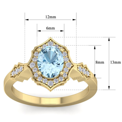 1 1/2 Carat Oval Shape Aquamarine and Diamond Ring In 14 Karat Yellow Gold