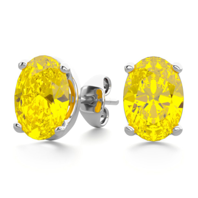 "1 1/2 Carat Oval Shape Citrine Stud Earrings In Sterling Silver