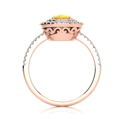 1 1/2 Carat Oval Shape Citrine and Double Halo Diamond Ring In 14 Karat Rose Gold