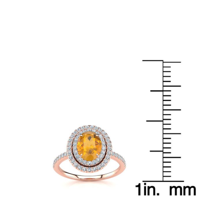 1 1/2 Carat Oval Shape Citrine and Double Halo Diamond Ring In 14 Karat Rose Gold