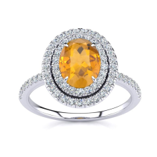 1 1/2 Carat Oval Shape Citrine and Double Halo Diamond Ring In 14 Karat White Gold