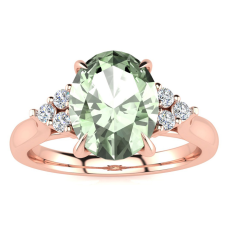 1 1/2 Carat Oval Shape Green Amethyst and Diamond Ring In 14K Rose Gold