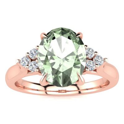 1 1/2 Carat Oval Shape Green Amethyst and Diamond Ring In 14K Rose Gold
