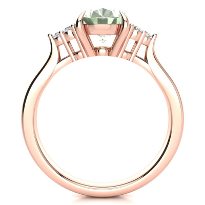 1 1/2 Carat Oval Shape Green Amethyst and Diamond Ring In 14K Rose Gold