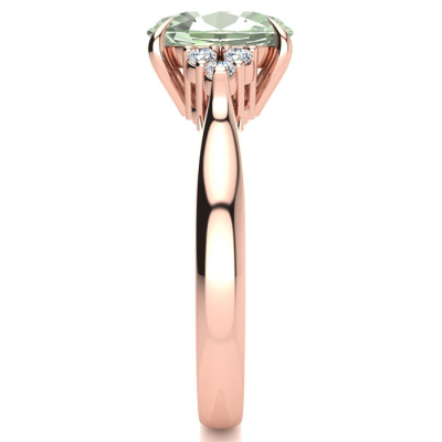1 1/2 Carat Oval Shape Green Amethyst and Diamond Ring In 14K Rose Gold