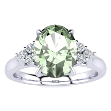 1 1/2 Carat Oval Shape Green Amethyst and Diamond Ring In 14K White Gold