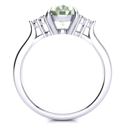 1 1/2 Carat Oval Shape Green Amethyst and Diamond Ring In 14K White Gold