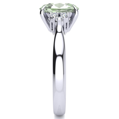 1 1/2 Carat Oval Shape Green Amethyst and Diamond Ring In 14K White Gold