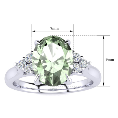 1 1/2 Carat Oval Shape Green Amethyst and Diamond Ring In 14K White Gold