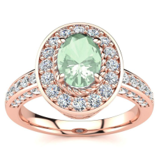 1 1/2 Carat Oval Shape Green Amethyst and Halo Diamond Ring In 14 Karat Rose Gold