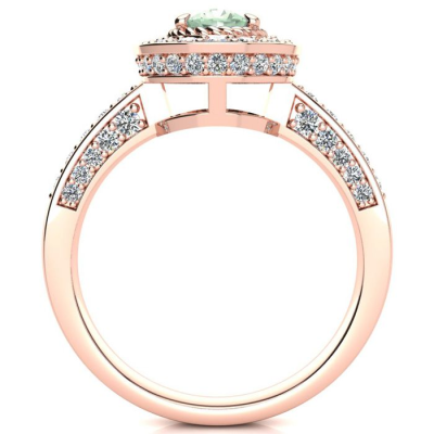 1 1/2 Carat Oval Shape Green Amethyst and Halo Diamond Ring In 14 Karat Rose Gold