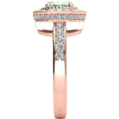 1 1/2 Carat Oval Shape Green Amethyst and Halo Diamond Ring In 14 Karat Rose Gold