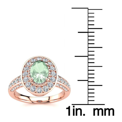 1 1/2 Carat Oval Shape Green Amethyst and Halo Diamond Ring In 14 Karat Rose Gold