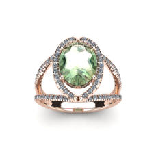 1 1/2 Carat Oval Shape Green Amethyst and Halo Diamond Ring In 14 Karat Rose Gold