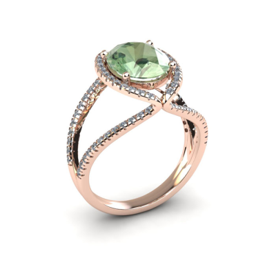 1 1/2 Carat Oval Shape Green Amethyst and Halo Diamond Ring In 14 Karat Rose Gold
