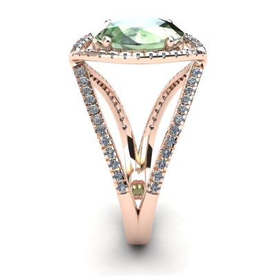 1 1/2 Carat Oval Shape Green Amethyst and Halo Diamond Ring In 14 Karat Rose Gold
