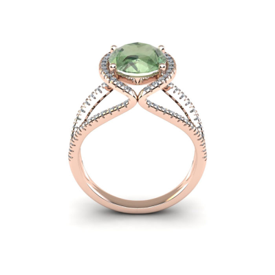 1 1/2 Carat Oval Shape Green Amethyst and Halo Diamond Ring In 14 Karat Rose Gold
