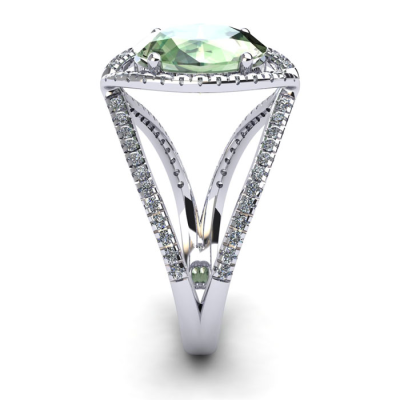 1 1/2 Carat Oval Shape Green Amethyst and Halo Diamond Ring In 14 Karat White Gold
