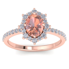 1 1/2 Carat Oval Shape Morganite and Diamond Ring In 14K Rose Gold