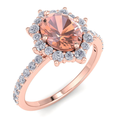 1 1/2 Carat Oval Shape Morganite and Diamond Ring In 14K Rose Gold
