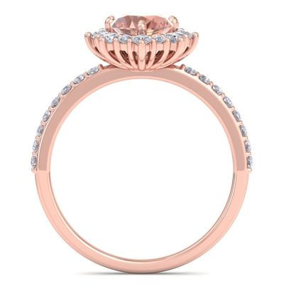 1 1/2 Carat Oval Shape Morganite and Diamond Ring In 14K Rose Gold