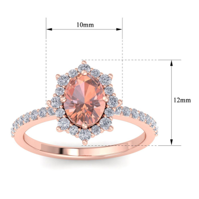 1 1/2 Carat Oval Shape Morganite and Diamond Ring In 14K Rose Gold