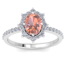 1 1/2 Carat Oval Shape Morganite and Diamond Ring In 14K White Gold