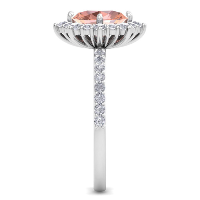 1 1/2 Carat Oval Shape Morganite and Diamond Ring In 14K White Gold