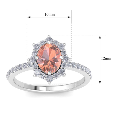 1 1/2 Carat Oval Shape Morganite and Diamond Ring In 14K White Gold