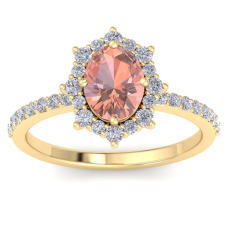 1 1/2 Carat Oval Shape Morganite and Diamond Ring In 14K Yellow Gold