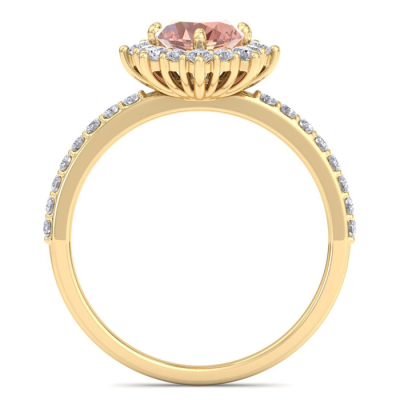 1 1/2 Carat Oval Shape Morganite and Diamond Ring In 14K Yellow Gold