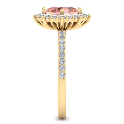 1 1/2 Carat Oval Shape Morganite and Diamond Ring In 14K Yellow Gold