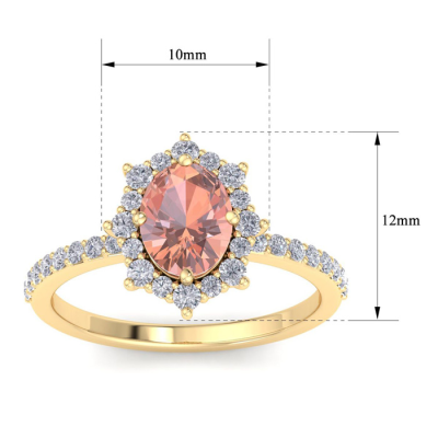 1 1/2 Carat Oval Shape Morganite and Diamond Ring In 14K Yellow Gold