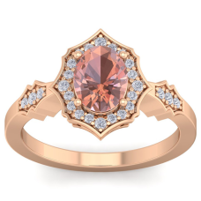 1 1/2 Carat Oval Shape Morganite and Diamond Ring In 14 Karat Rose Gold