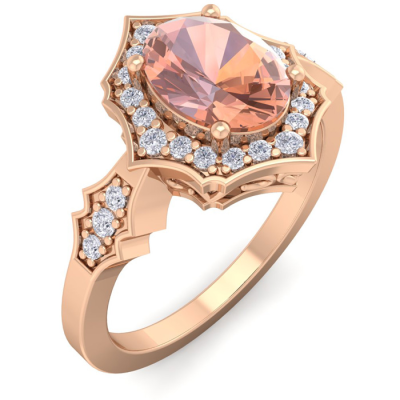 1 1/2 Carat Oval Shape Morganite and Diamond Ring In 14 Karat Rose Gold